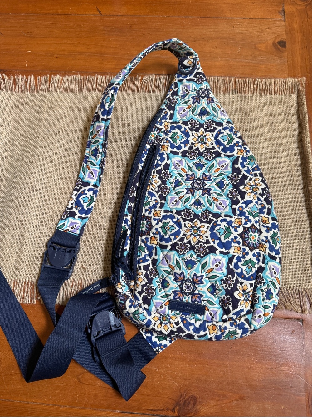 Vera Bradley Navy, Teal, White Quilted Crossbody Sling Bag